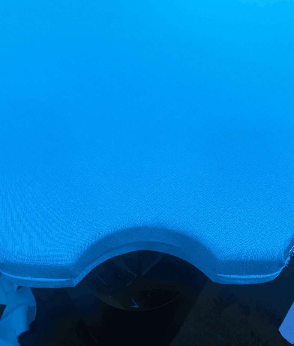 Fresh blue cloth wrapped over a corner pocket