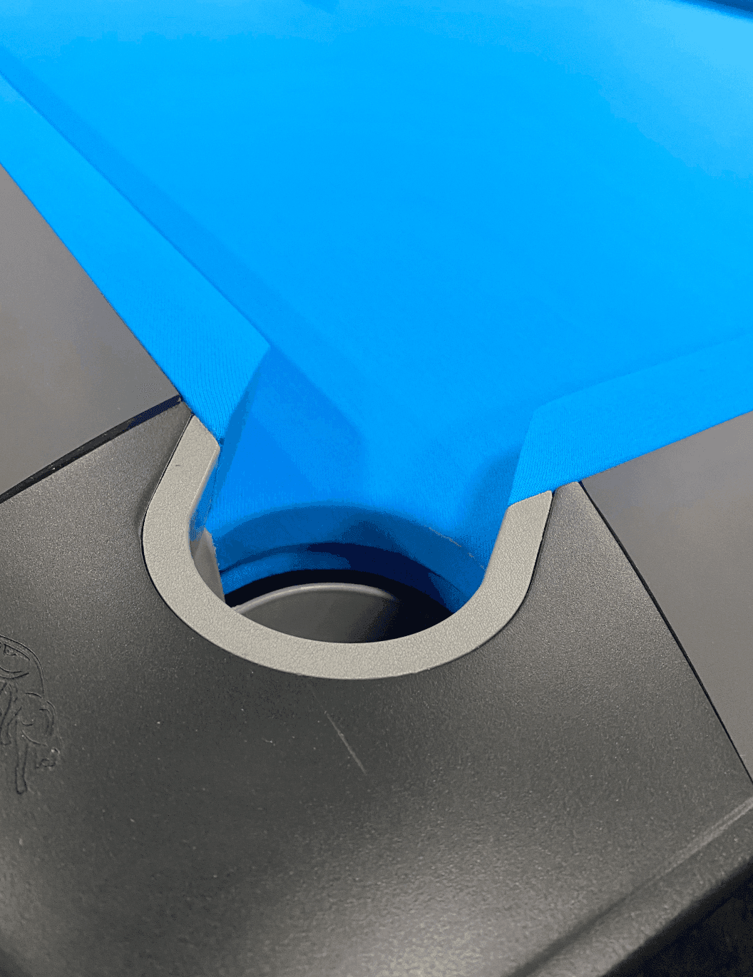 Close-up of a precision pocket with new blue cloth