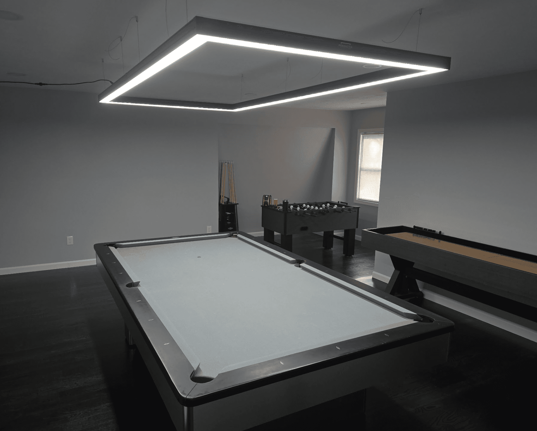 Modern game room with pool table