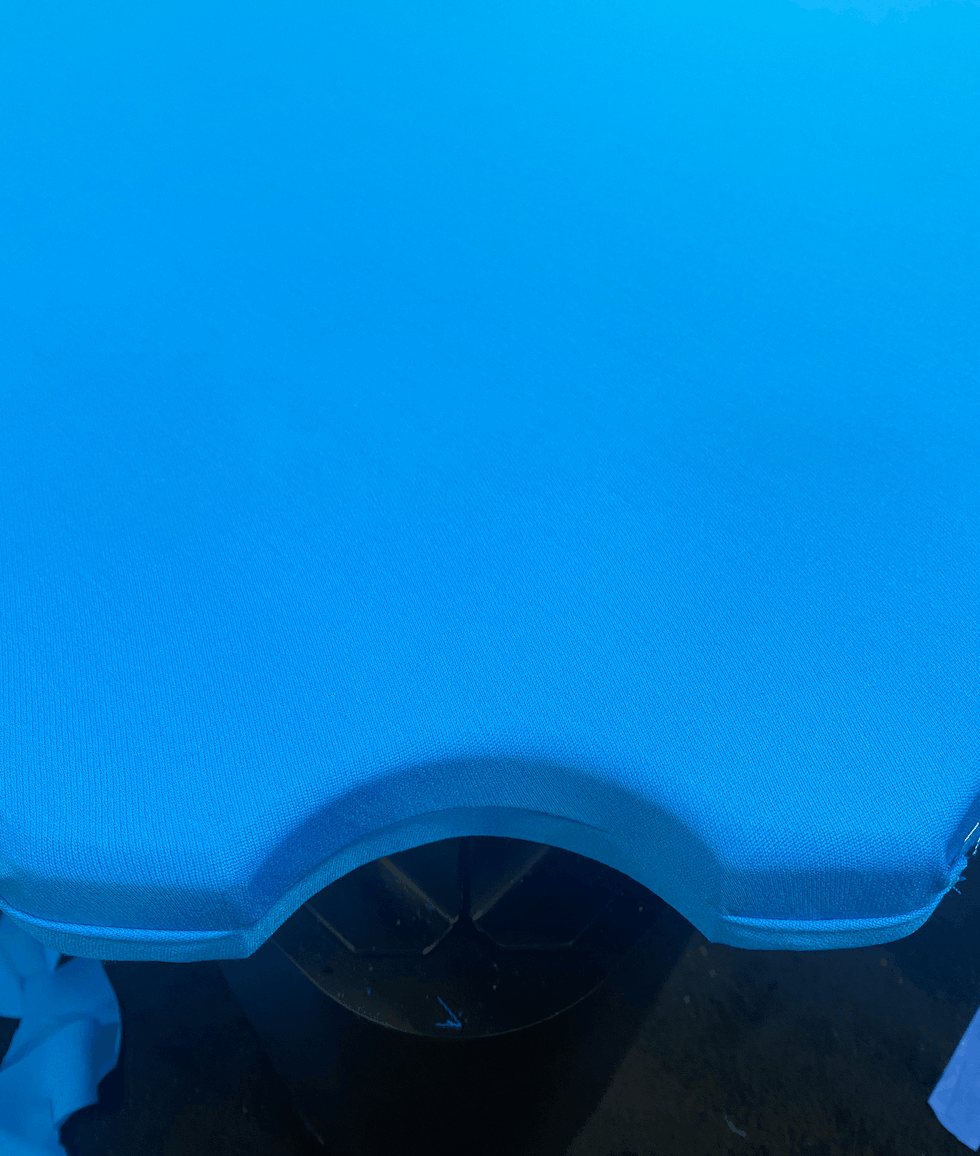 Fresh blue cloth wrapped over a corner pocket