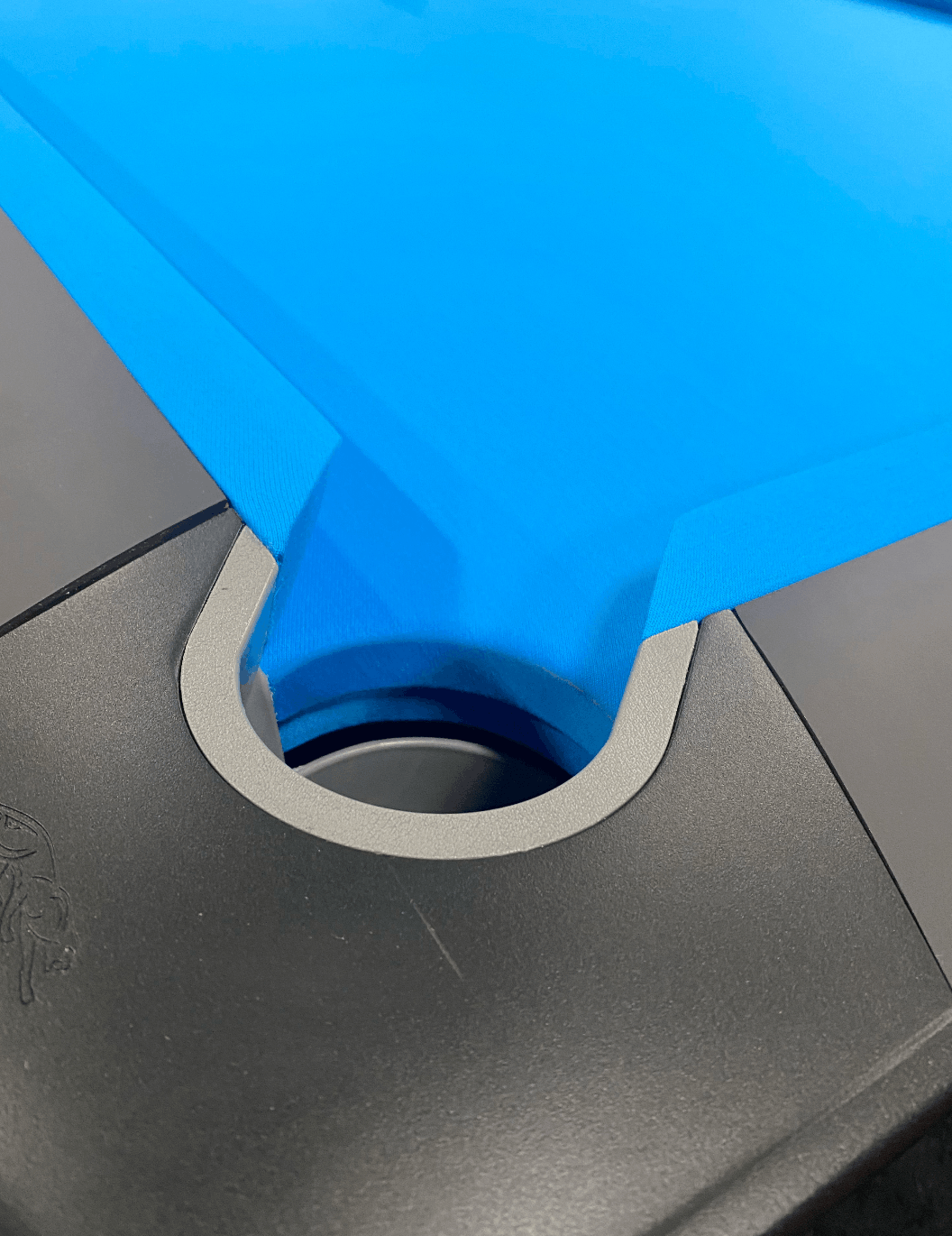 Close-up of a precision pocket with new blue cloth