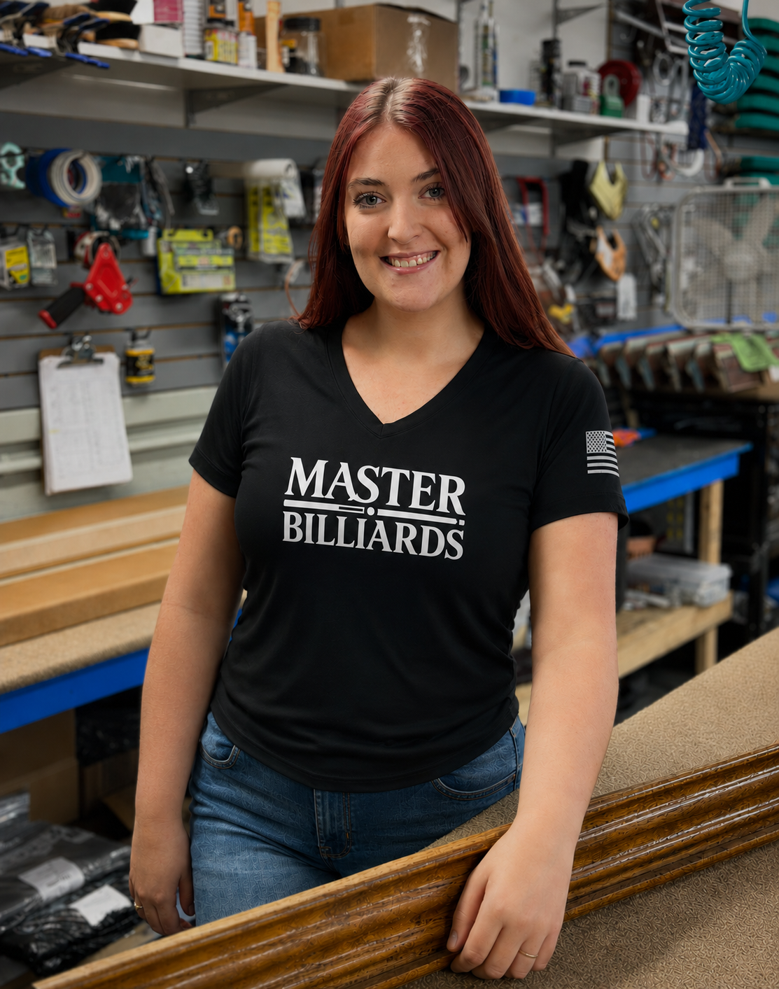 Kendra Morasse today, working in the Master Billiards shop