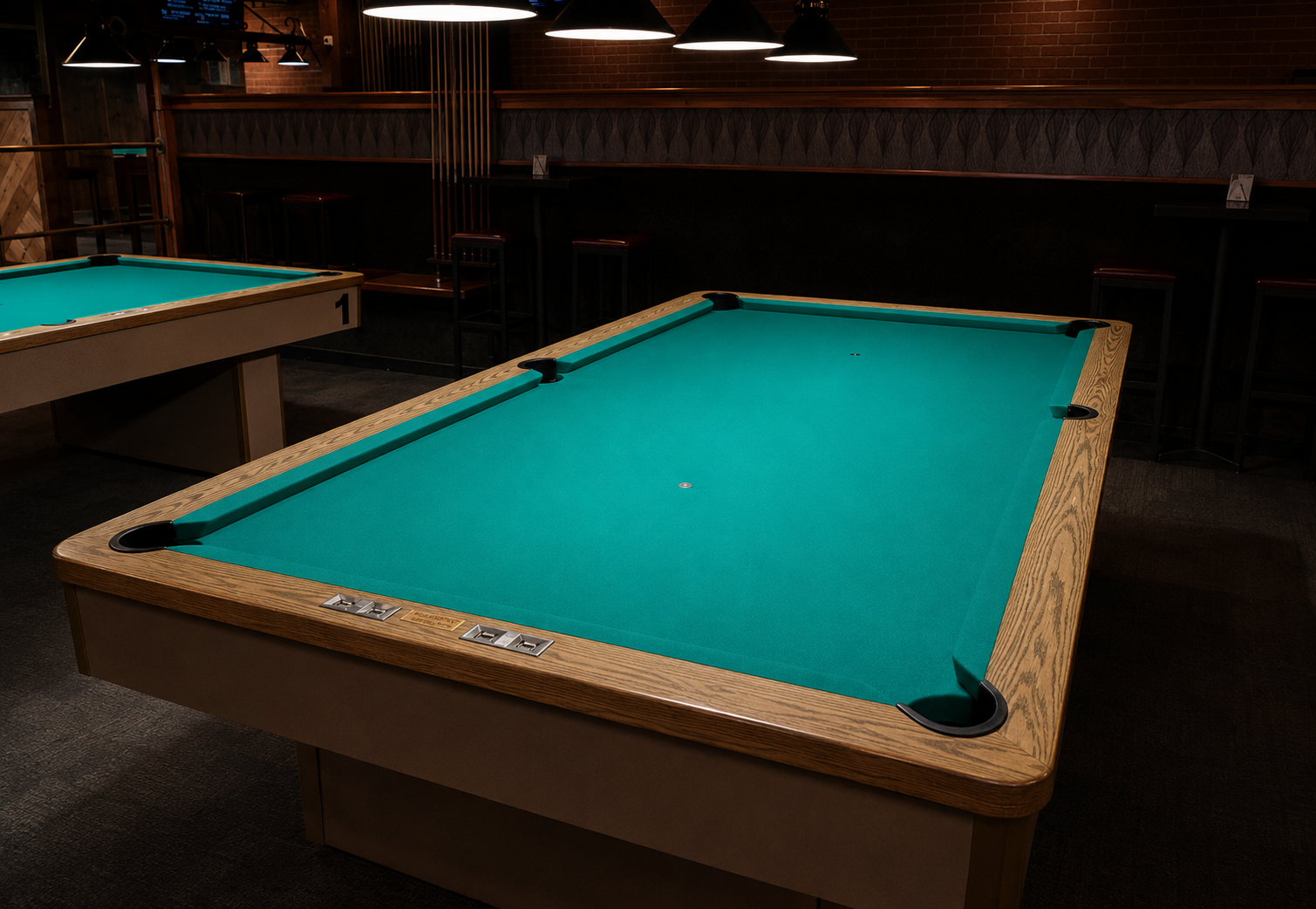 Freshly recovered table with oak rails at Legends